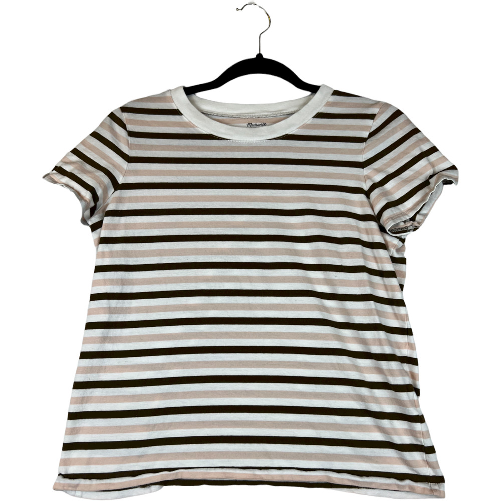 Madewell T Shirt Northside Vintage Tee in Stripe Pink Brown White Size Small